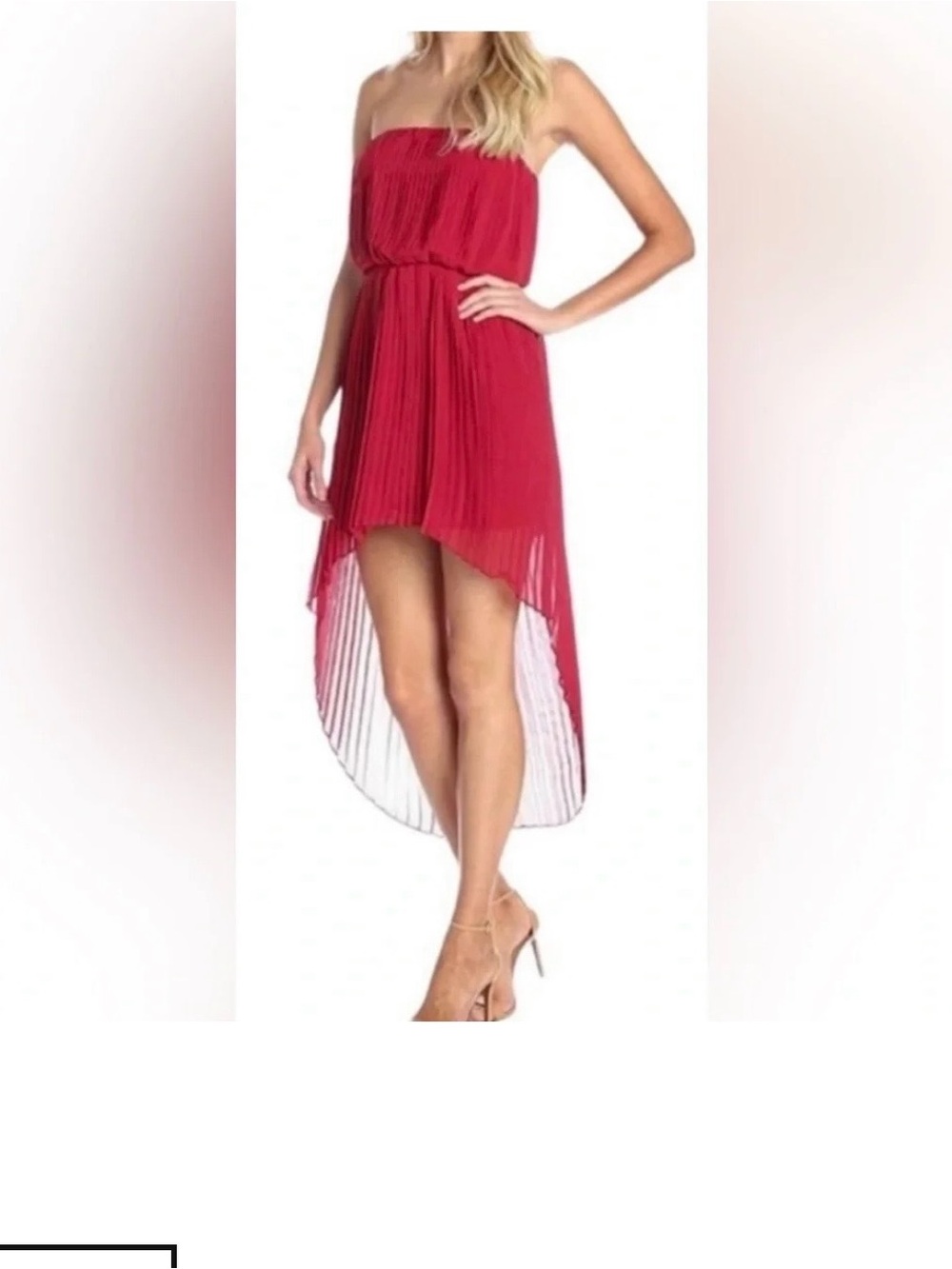 BCBGeneration Strapless Pleated High-Low Maxi Dress - Magenta
